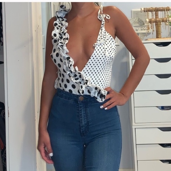 Tops - Polka dot ruffle bodysuit